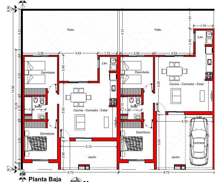 PLANO VIVIENDA CON COCHERA Y VIVIENDA SIN COCHERA